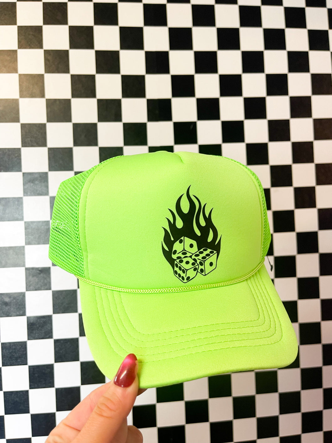 Fire Dice Trucker Hat - Lime