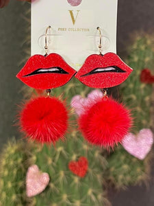 Kiss Me Pom Earrings